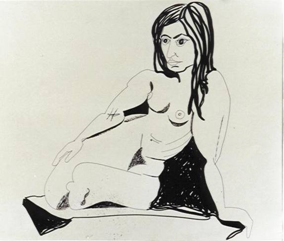 femme assise s'appuyant du bras gauche