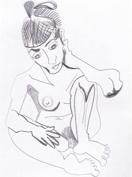 femme assise main derrire l'oreille