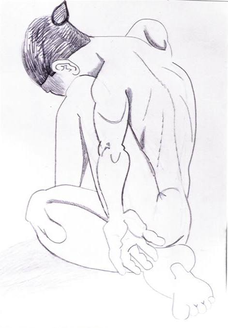 femme assise vue de trois quarts de dos