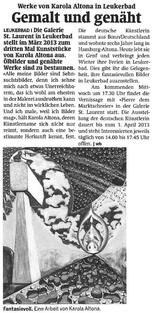 Artikel im Walliser Boten, 5. März 2013