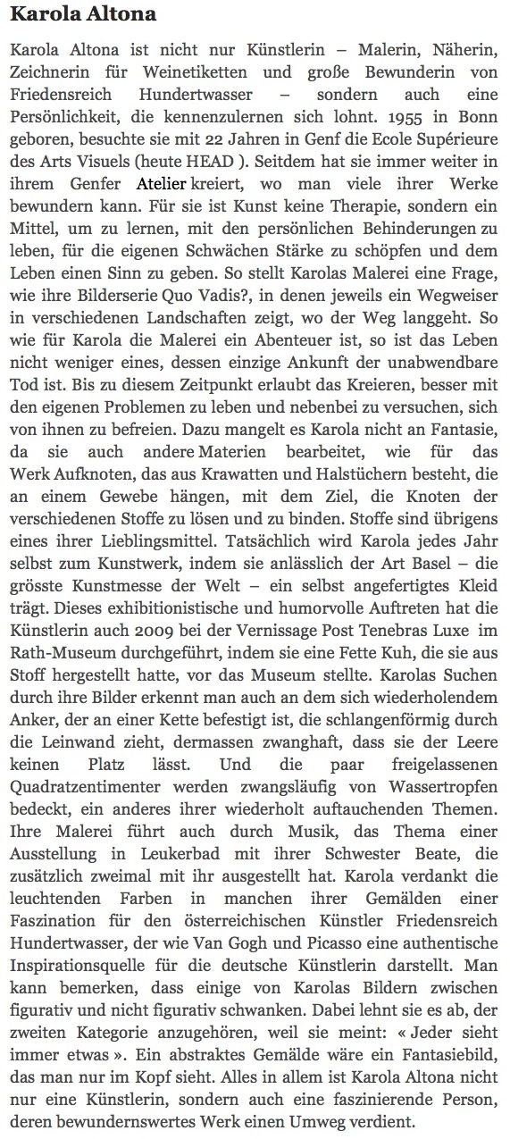 Artikel in Plumes Genevoises, Oktober 2013